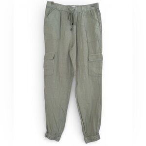 Nicole Miller Linen Jogger/Cargo Pants Beige/Gray